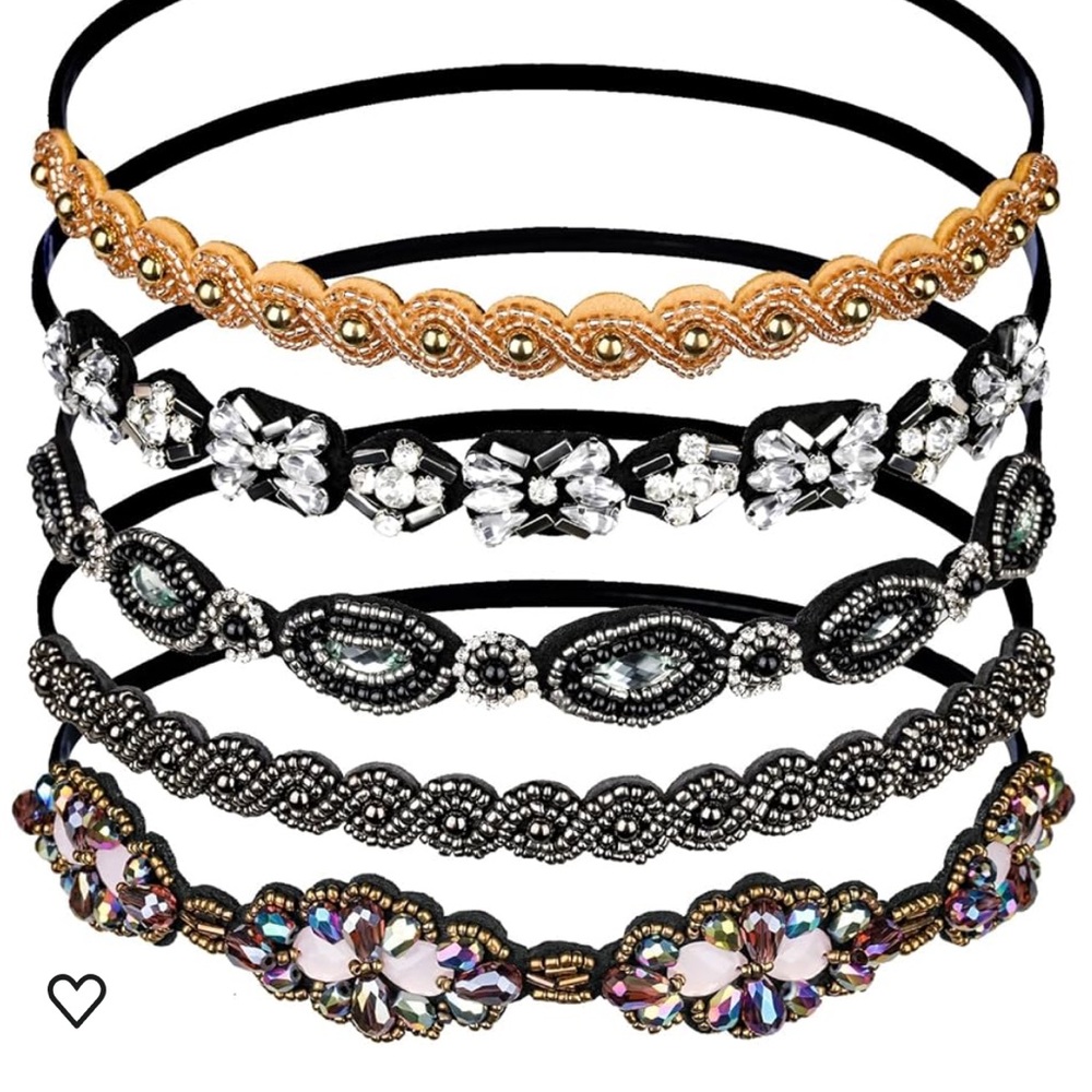 5pc Beaded, Crystal, and Rhinestone Headbands